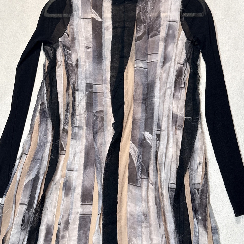 Jean Paul Gaultier Black, Beige & Gray Layered Fringe Long Sleeve Top - Picture 12 of 15